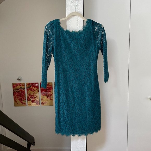 Diane von Furstenburg beautiful teal lace dress - Picture 3 of 7